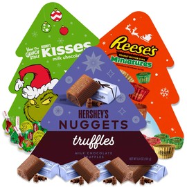 Holiday Gift Box 6.5oz Variety Pack of Peanut Butter Candy, Chocolate Drops, and Nuggets Pack of 3. Christmas Chocolate Candy Bulk Gift Box 3 Pack. Nuggets Truffles, Chocolate Drops Candy, Chocolate Peanut Butter Cups Miniatures