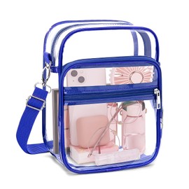 Blvornl Clear Crossbody Bag With Adjustable Shoulder Strap, Stadium Approved PVC Purse With Front Pocket, Messenger Bag for Women and Men, Concerts Sports Events (Blue)