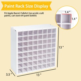Krafetto 64 Grids Craft Paint Storage Organizer, Wall-mountable Paint Holder, Stackable Paint Bottle Rack Stand for Apple Barrel, Folkart -2 oz Craft Paints