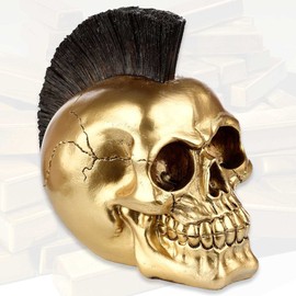 Decorative Skull "Golden Death Punk" - Golden Skull with Mohawk Hairstyle - Skull Figure Punk Decoration