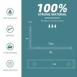 HEART ART 4 Pack Shelf Brackets 8 inch,L Brackets for Shelves,Black Heavy Duty Metal Shelf Brackets,8”x4”x1.4”