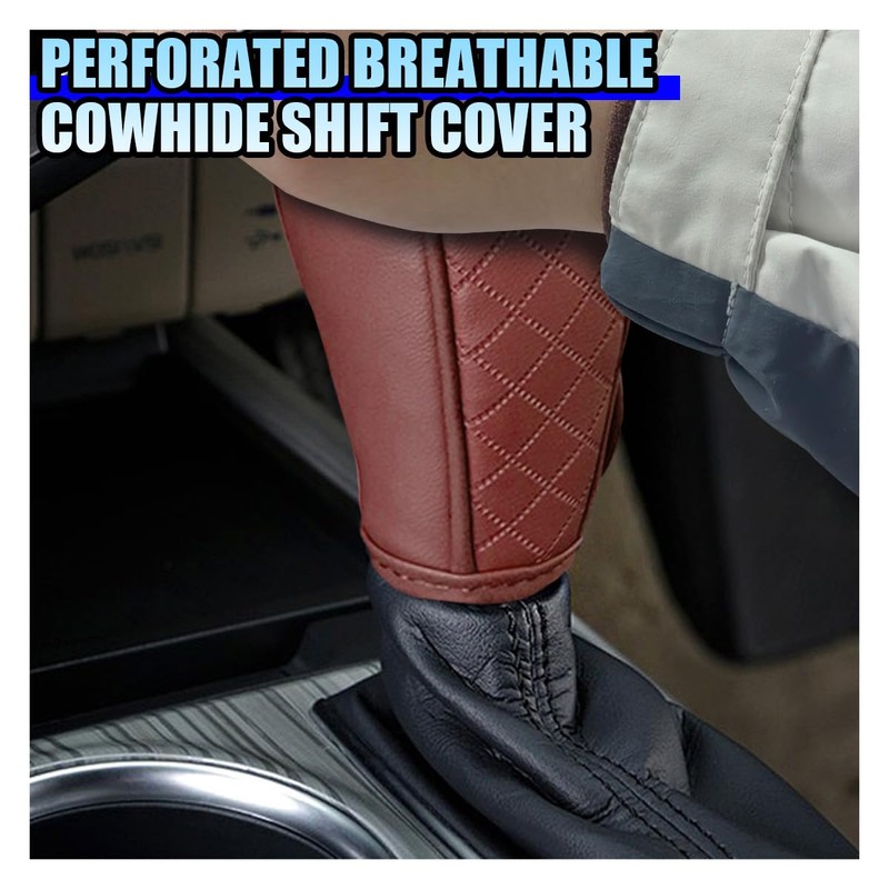DUSCOKE Leather Car Gear Shift Knob Cover, Anti-Slip Breathable Car