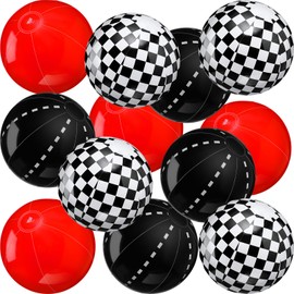 Sotiff 12 Pack Large Black White Checkered Flag Beach Ball for Kids Birthday Bulk 12" Inflatable Pool Balls for Boys Girls Summer Beach Swimming Pool Birthday Graduation Party Supplies Decoration