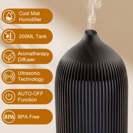 Rivola Essential Oil Diffuser 200ML Aromatherapy Diffuser Cool Mist 7 Color & Waterless Auto Off, Air Diffusers for Home Office Bedroom(Dark Brown)