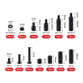 YIXISI Pack of 280 M3 Nylon Male-Female Hex Column Standoff Spacer Screw Nut Assortment Kit for Board Repair Accessories, Black