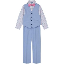 IZOD Boys' 4-Piece Formal Dress Up Suit Set, Vest, Pants, Collared Shirt, and Tie, Medium Blue