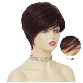 ORAVISTA Pixie Cut Blonde Synthetic Wigs Deep Wave Bob High Density Glueless HD Lace Closure Curly for Women Natural Look (Wine Red)