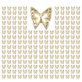 QiiPii Golden Butterfly Nail Charms - 180pcs 3D Butterflies for Acrylic Nails, Alloy Studs, Jewels Decoration Supplies, DIY Crafts