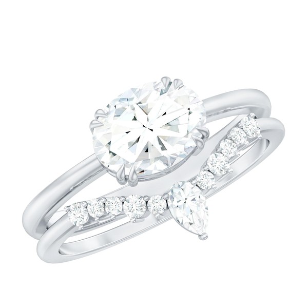 Certified Moissanite Bridal Ring Set in Silver, D-Vs1 Quality, Moissanite