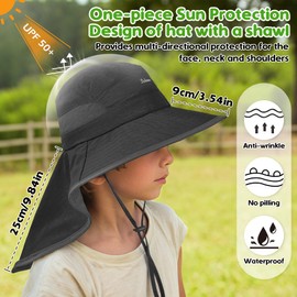 Sukeen Kids Sun Hats with Neck Flap for Girls Boys,Lightweight Kids Beach Hat Quick-Drying Fishing Hat for Outdoors Black