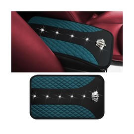 zipelo Bling Car Center Console Cover, Crystal Rhinestone Crown Auto Armrest Box Protector Cushion Pad, Comfortable Diamond Vehicle Arm Rest Seat Mat Decor Accessories, Universal Fit (Dark Green)