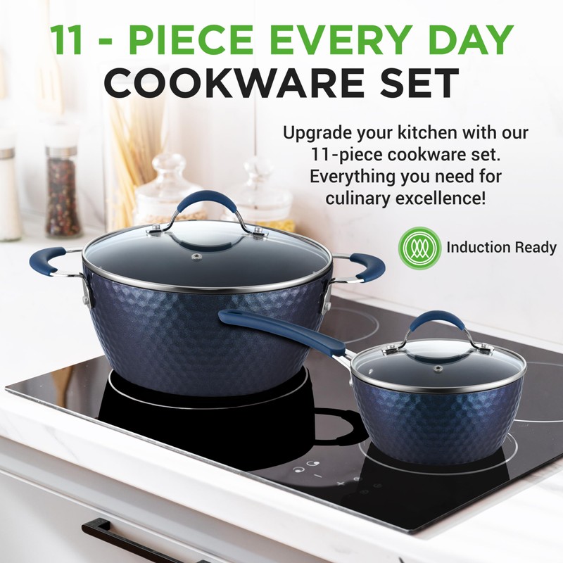 NutriChef 11-Piece Kitchen Cookware Set, Non-Stick Pots and Pans, Easy-to-Clean,