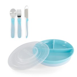 Twistshake Baby Tableware Set | Divided Plate + Cultery 12m+ | BPA-Free | Food Training Kit for Kids | Blue