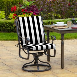 Arden Outdoor Dining Chair Cushion, 20 x 20, Rain-Proof, Fade Resistant, Black Cabana Stripe