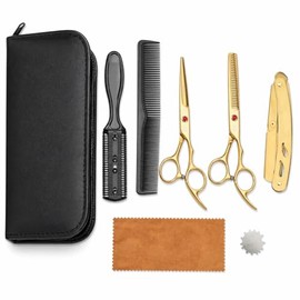 Kit Profesional de Barbería - Juego de 8 Piezas en Acero Inoxidable Incluye Tijeras, Peines, Navajas y Estuche Antichoque - Ideal para Peluqueros, Est