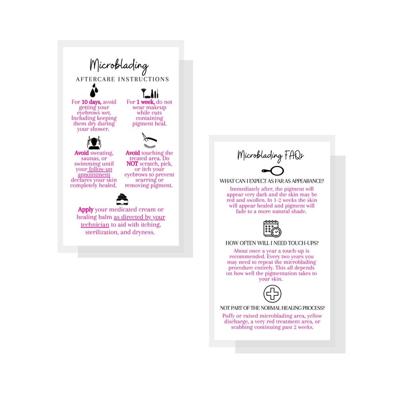 Boutique Marketing LLC Microblading Aftercare Instruction Cards | 50 Pack