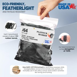 Black High Heat UV Resistant #64 Platinum Rubber Crepe Band Made in USA (3 1/2" x 1/4") Large Premium Fishing/Angler Rubberbands (64-1/4lb)