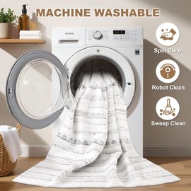 Area Rug Living Room Rugs: 5x8 Large Soft Machine Washable Boho Moroccan Farmhouse Neutral Stain Resistant Indoor Floor Rug Carpet for Bedroom Under Dining Table Home Office House Decor - Grey