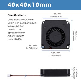 GDSTIME 40mm Blower Fan DC 24V 40 x 10mm 4010 Turbo Case Fan Cooler 9500RPM Mini Hatsink (Pack of 2)