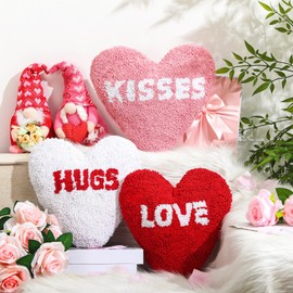 Soaoo 3 Pcs Valentine's Day Pillows 11.8'' Decorative Heart Shaped Pillows for Sofa Red White Pink Throw Pillows Cute Sofa Love Cushion for Indoors Home Outdoor Couch (Plush)