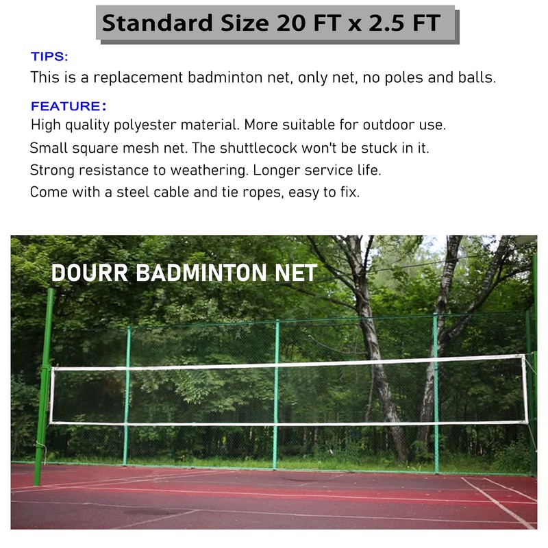 DOURR Badminton Tournament Net with Rope Cable (20 FT x
