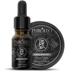 PUROLEO Unscented Beard Balm & Beard Oil Combo Pack - 2oz/59ml Value for Money Pack | Crafted with Care in Canada | Infused with Nourishing Argan Oil, Jojoba Oil for Optimal Hydration | Unscented Formula for a Refreshing Experience | Luxury Beard Kit Fea