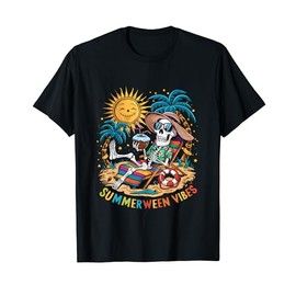 Funny Summerween Vibes Skeleton Summer Vacation Beach Men Women T-Shirt