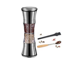 Dual Chamber Salt and Pepper Grinder, Stainless Steel Spice Mill with Adjustable Ceramic Mechanism
