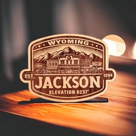 Jackson Hole Wyoming Ornament Cherry Wood Christmas Skiing Ski WY, Custom Cherry. Made In USA Gift. (Magnet)