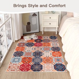 Lofus Moroccan Trellis Area Rug 3x5, Machine Washable Bedroom Rug Indoor Door Mat, Non-Slip Low Pile Entry Rug for Bedroom Kitchen Entryway Bathroom, Durable Faux Wool Rugs Carpet (Orange, 3x5ft)