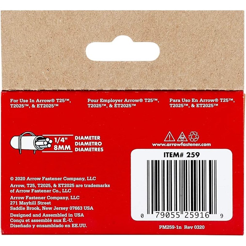 Arrow 259 T25 Heavy Duty Steel Staples for Installing Low