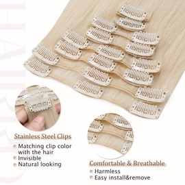 Hairro Clip in Human hair Extensions 100% Real Remy Human Hair Extension 8pcs Full Head Clips on Extension for Women Short Straight 10 inch 50g Bleach White