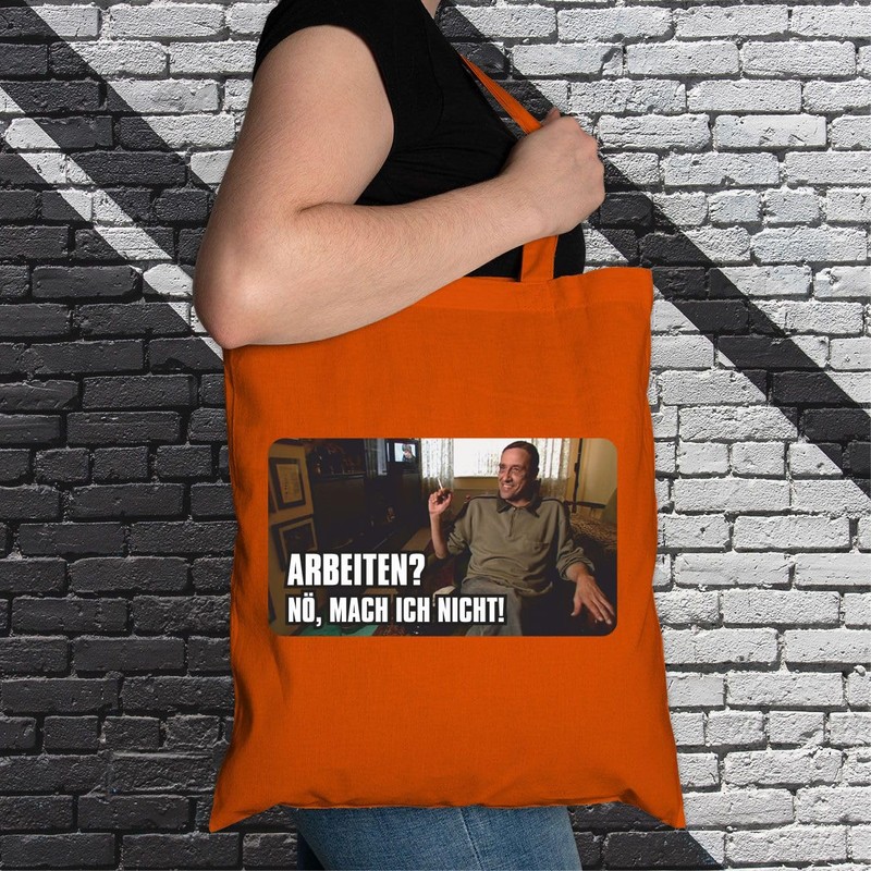Fabric Bag Jute Bag Long Handle with Saying "Arbeiten? Nö
