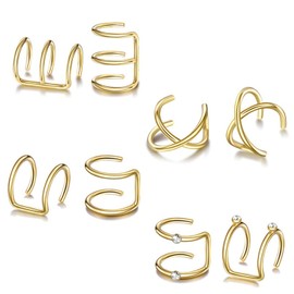12pcs Ear Cuff Estilo mixto No piercing Joyas Ear Oreja Falsa Sin Piercing Ear Cuff Acero Inoxidable Clip Cartílago Acero Inoxidable Hombres Inoxidable Sin Perforación Arete Arete No Perforantes Acero Clip Oreja Hombres y Mujeres (De Oro, 12)