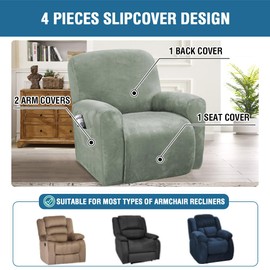 H.VERSAILTEX 4-Pieces Recliner Chair Covers Velvet Stretch Reclining Couch Covers for 1 Cushion Sofa Slipcovers Furniture Covers Form Fit Customized Style Thick Soft Washable(Small, Sea Grass)
