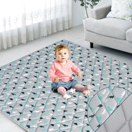 Premium Foam Baby Play Mat 50" X 50", Play Mat for Babies and Toddlers, Baby Floor Play Mat Non Slip Cushioned, Kids Play Mat for Playpen, Thick One-Piece Crawling Mat, Easy Clean, Grey Dinosaur