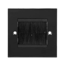 POFET 2 PCS Brush Wall Plate Cable Passthrough Wall Outlet, Wall Mounted Brush Faceplate, Single Gang Cable Access Strap, Tidy Cable Pass Through Insert (Black)