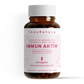 InnoNature Immune Active Capsules | Made from Quercetin, Rosehip, Guava Leaves and Ginger | 60 Capsules, 500 mg Quercetin + 160 mg Vitamin C + 10 mg Zinc per 2 Capsules | Gluten-Free, Vegan, Vegetable