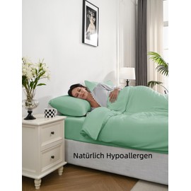 bienDo Fitted Sheet 160 x 200 cm, Bamboo Vegan Silk, Fitted Sheet for Box Spring Bed, Green Fitted Sheet, Allergy Sufferers, with 35 cm Deep Pockets, Topper Soft Like Egyptian Cotton