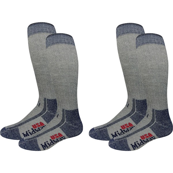 MidwayUSA Men's Heavyweight Tall Crew Hunting Socks Merino Wool Gray/Blue