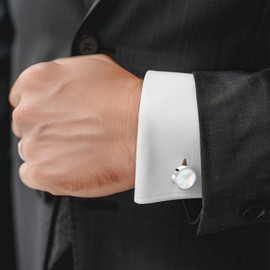 Ouligay Mother of Pearl Cuff Links Silver Mens Cufflinks For Men Groom Classic Shirt CuffLinks for Men Wedding Cuff Links for Father Husband Boyfriend