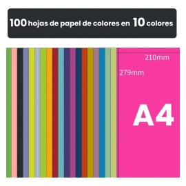 Paquete De Hojas De Colores 100 Pzs | Hojas De Colores Carta A4 Origami Surtido | Papel Colores Manualidades Scrapbook Escolar Infantil Decorativo