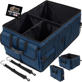 GORILLA GRIP Large Capacity Sturdy Trunk Storage Organizer, Slip and Water Resistant Collapsible Organization Container for Car Sedan or SUV, Multi Compartment Box Vehicle Accessories, Blue