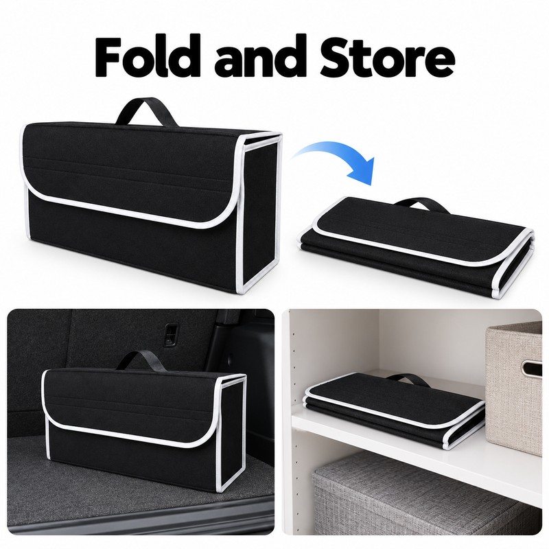 Foldable Car Trunk Organizer, Felt Storage Box with Handle, Anti-Slip