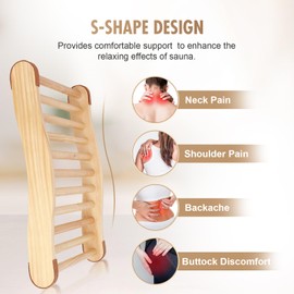 2 Pack Wooden Sauna Backrest S-Shaped Barrel Sauna Backrest, Ergonomic Infrared Sauna Backrest, Sauna Accessories Luxury of Steam Room, Widely Used Sauna Supplies with Anti-Slip Pad for Sauna Chair