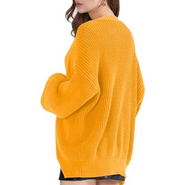 QUALFORT Women's Mustard Cardigan Sweaters for Women 100% Cotton Button-Down Long Sleeve Oversized Knit Outerwear Mustard Large