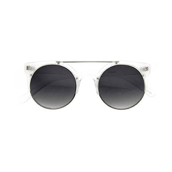 Retro Circle Round Half Frame Aviator Bar Sunglasses (Frost)