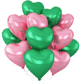 Pink Green Heart Balloons,12Pcs 18Inch Pink Green Heart Shaped Foil Helium Balloons for Witch Themed Birthday Baby Shower Witch Themed Birthday Anniversary Party Decorations