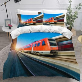 Bed Linen 135 x 200 cm Boys Girls Train Railway Bed Linen 135 x 200 cm Children's Summer Winter Microfibre Bed Set Electric Locomotive Train Bed Linen Set with 2 Pillowcases 80 x 80 cm