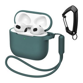 MATEPROX Compatible with AirPods 4 Generation Case[2024], Soft Silicone Headphone with Keychain|Hand Strap, Full Protective Charging Earphone Cover for Airpods 4th Gen-Pine Green